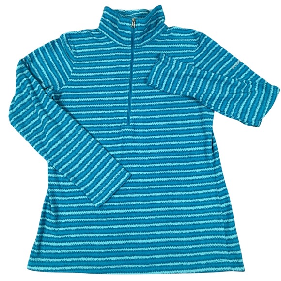 Retro Columbia M Fleece Pullover 1/4 Zip Striped Blue Athleisure Lightweight - Picture 1 of 9